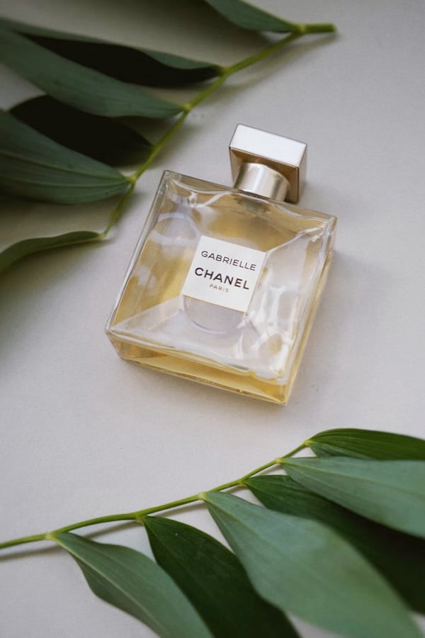 The bottle of Gabrielle perfume by CHANEL.