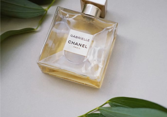 The bottle of Gabrielle perfume by CHANEL.